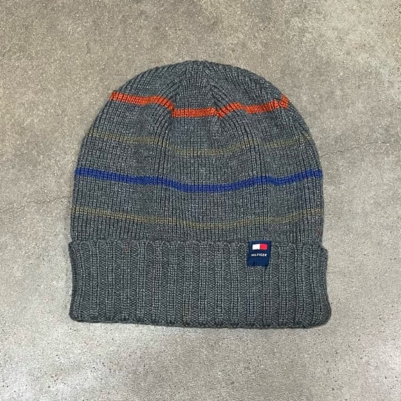 Tommy Hilfiger Beanie Striped Acrylic Wool Knit Ski - Picture 1 of 6